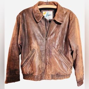 MEN’S ALVEAR VINTAGE RUSSET BROWN LEATHER FLIGHT/PILOT JACKET SZ L WEAR and TEAR